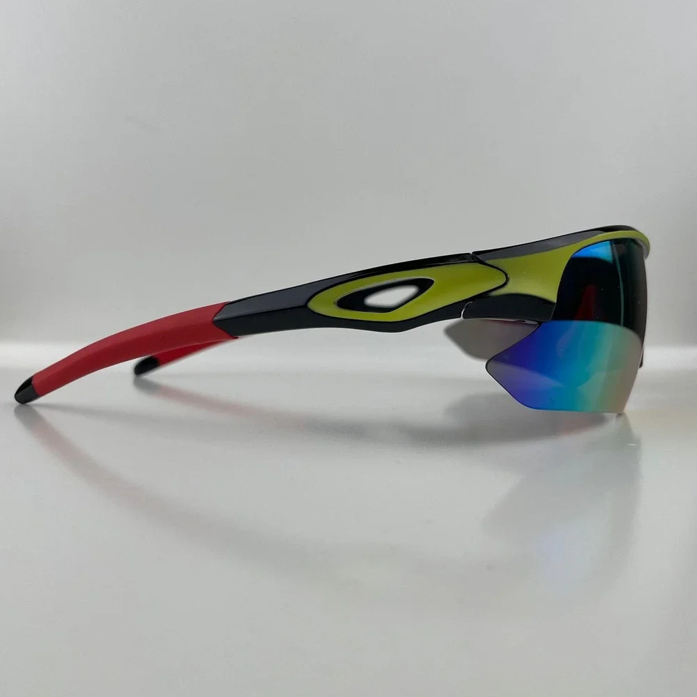 Mens Sport Wrap Sunglasses Black Neon Yellow Red Iridescent Mirrored Shield‎ Y2K